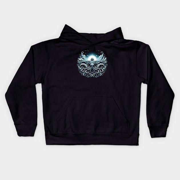 Deep Ocean Kraken Kids Hoodie by katzura